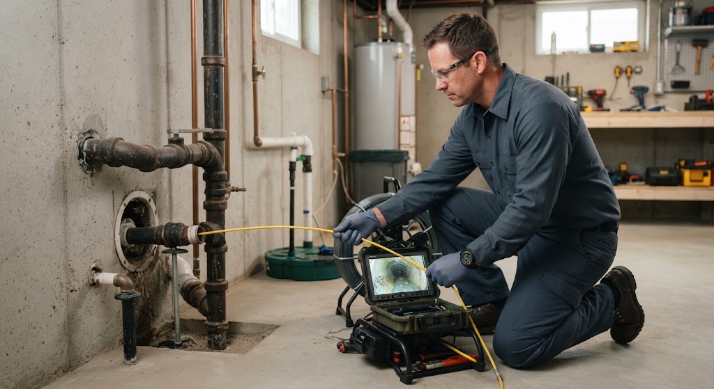 Precision slab leak detection Winslow NJ technician inspecting foundation